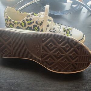Converse Low Top Sneakers White with Black and Neon Green Leopard Print